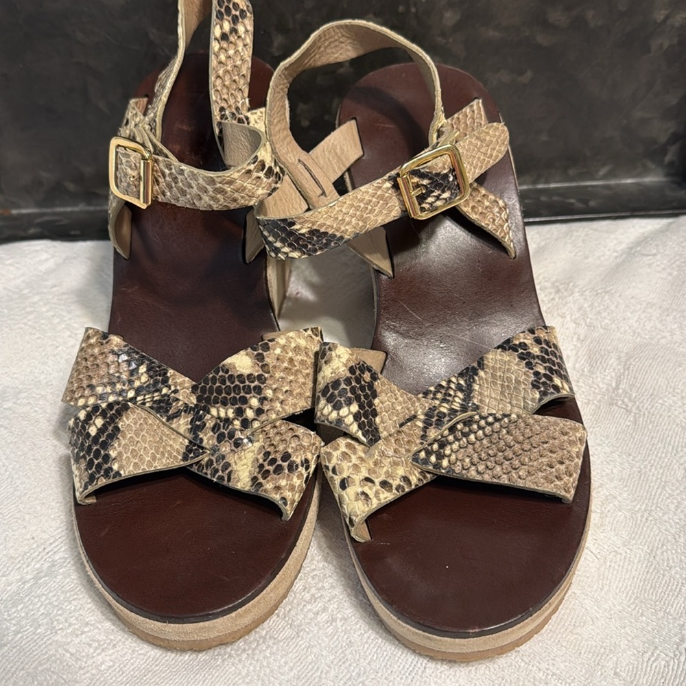 Apc Snakeskin Python Juliette Sandals Wedges Sued… - image 2